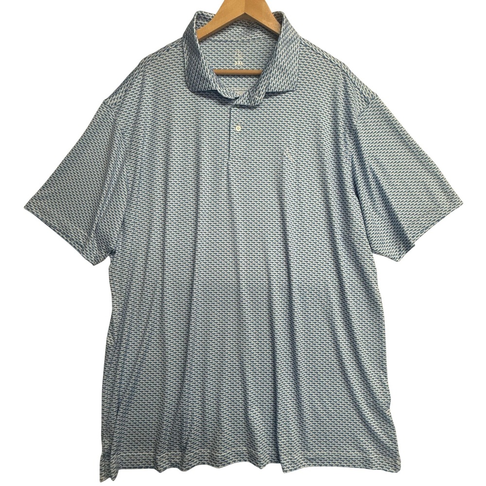 Rhoback Mens 3XL Performance Polo Shirt Blue White Geometric Print Golf Top